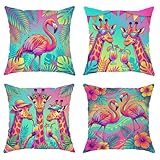 Diseño de patrón: el llamativo diseño tropical cuenta con flamencos y jirafas, por lo que es un detalle decorativo perfecto para cualquier espacio.