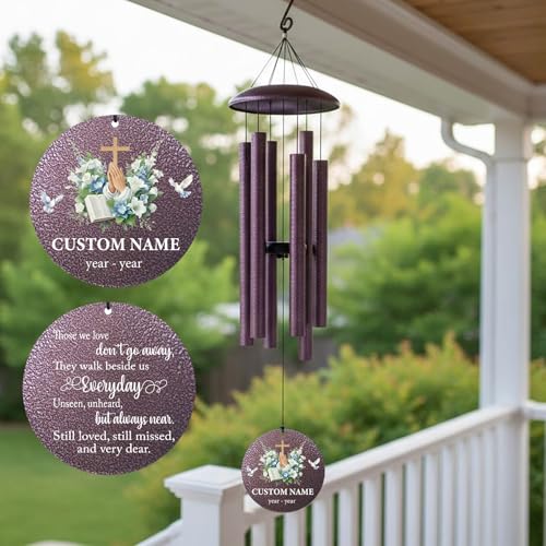 Image of Personalized Deep Tone Wind Chimes Memorial, 30 /36 /45 inch Sympathy Wind Chimes Gifts for Loss of Loved One, Mom, Dad, Custom in Loving Memory of Loss Gifts, Produced in Texas