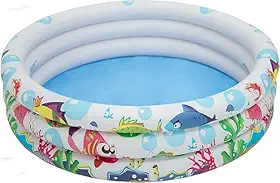 Piscina Inflável Infantil 180L Redonda com Fundo do Mar - Ideal para Crianças e Bebês no Verão, Férias e Praia, 3 Anéis em Plástico Resistente, Playground Portátil