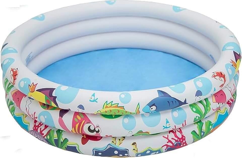 Piscina Inflável Infantil 180L Redonda com Fundo do Mar - Ideal para Crianças e Bebês no Verão, Férias e Praia, 3 Anéis em Plástico Resistente, Playground Portátil
