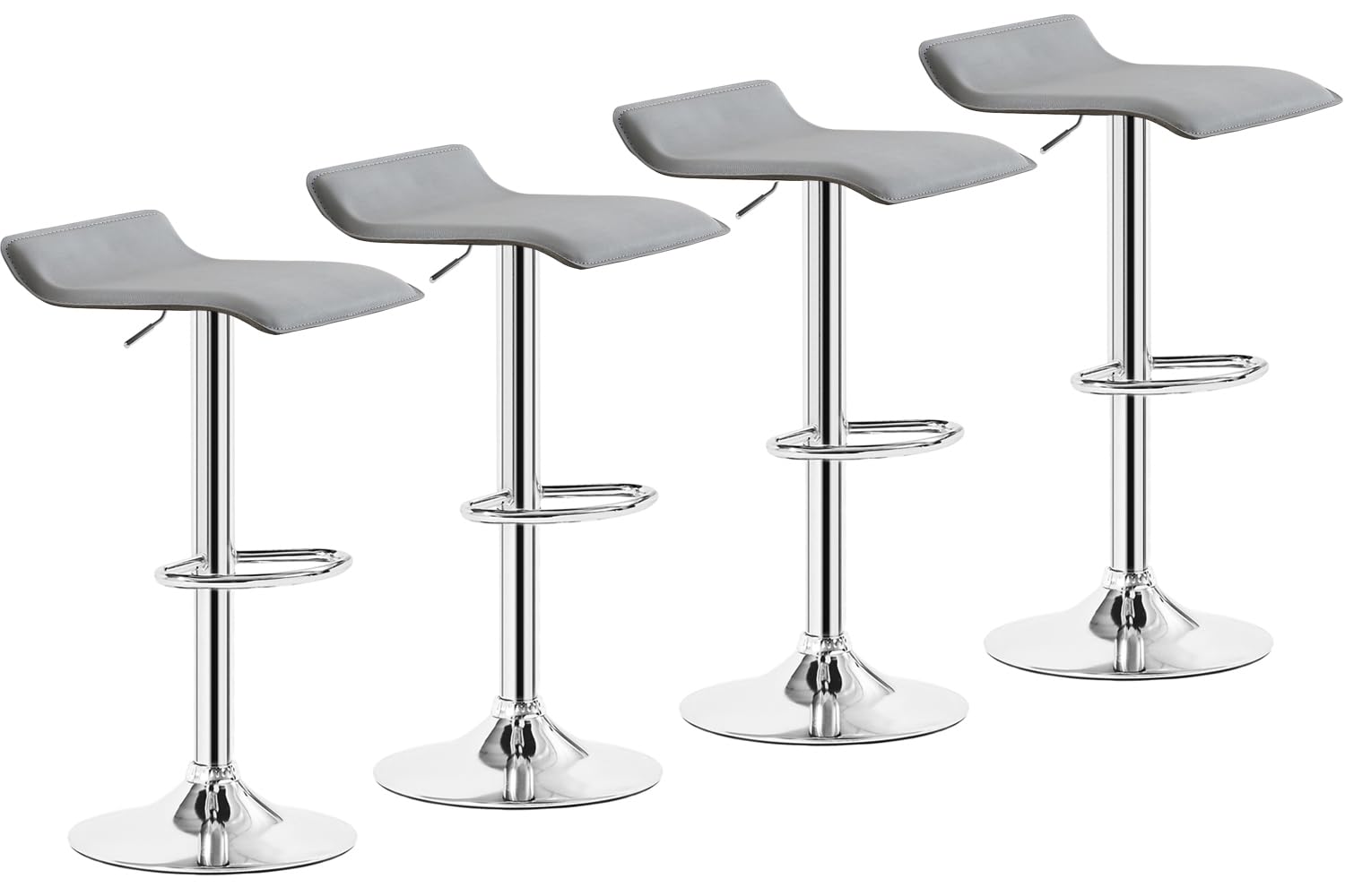 VECELO Bar Stools Set of 4, Armless Adjustable Swivel Barstools, Modern Backless Counter Height Stools for Kitchen, Island, Bar, Light Grey