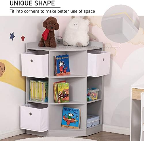 HOMCOM Kids Storage Cabinet Corner Toy Storage Organizer Children Bookcase Rack for Children's Play Room/Bedroom with Anti-tipping Hardware Drawers, Grey
