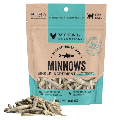 Vital Essentials Freeze Dried Minnows Cat Treats, 0.5 oz Bag | Single Ingredient, Premium Quality Protein, Grain Free, Healthy Treats, USA Made with U.S. & Globally Sourced Ingredients