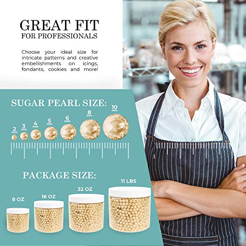 O'creme Ivory Edible Sugar Pearls Cake Decorating Supplies For Bakers: Cookie, Cupcake & Icing Toppings, Beads Sprinkles For Baking, Certified, Candy Sugar Ball Accents (2Mm, 8 Oz) #TOP5