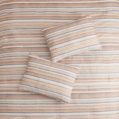 Image of Modern Threads 5-Piece Printed Comforter Set Monty - Blue & Tan Stripe Bedding with Decorative Pillows & Shams, Soft All Season Bed Set, Queen