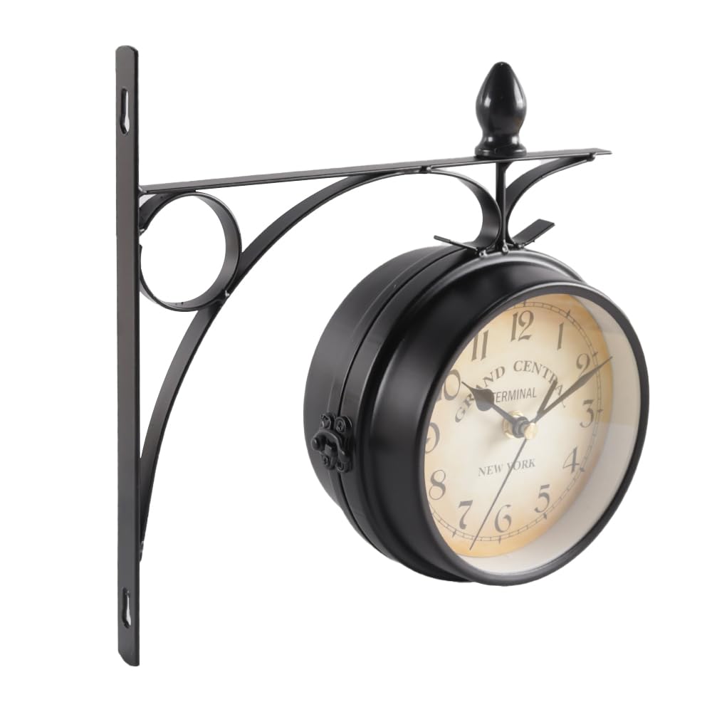Reloj de pared retro de doble cara de 4,72 pulgadas, silencioso y con péndulo (para interior/exterior y regalo)