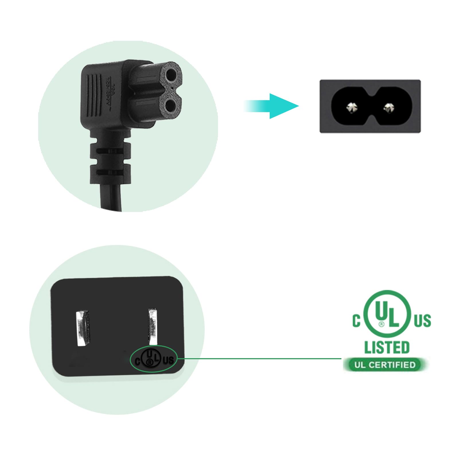 2 Pin Mains Power Cable Universal Fig Figure 8 UK Lead Compatible With HP Envy 4500 5530 5532 120 OfficeJet 4650 6968 6978 3830 Cano N PIXMA MG2520