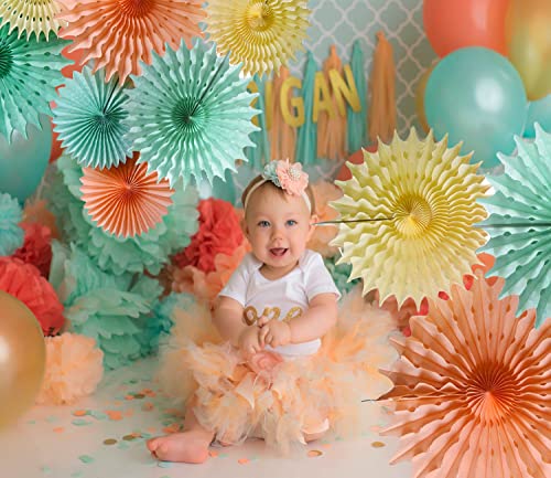 Mint Peach Baby Shower Decorations/Mint Peach Birthday Party Decorations 7Pcs Tissue Paper Fan Flower/Mint Peach Wedding Bridal Shower/Bachelorette Party Decorations #TOP3