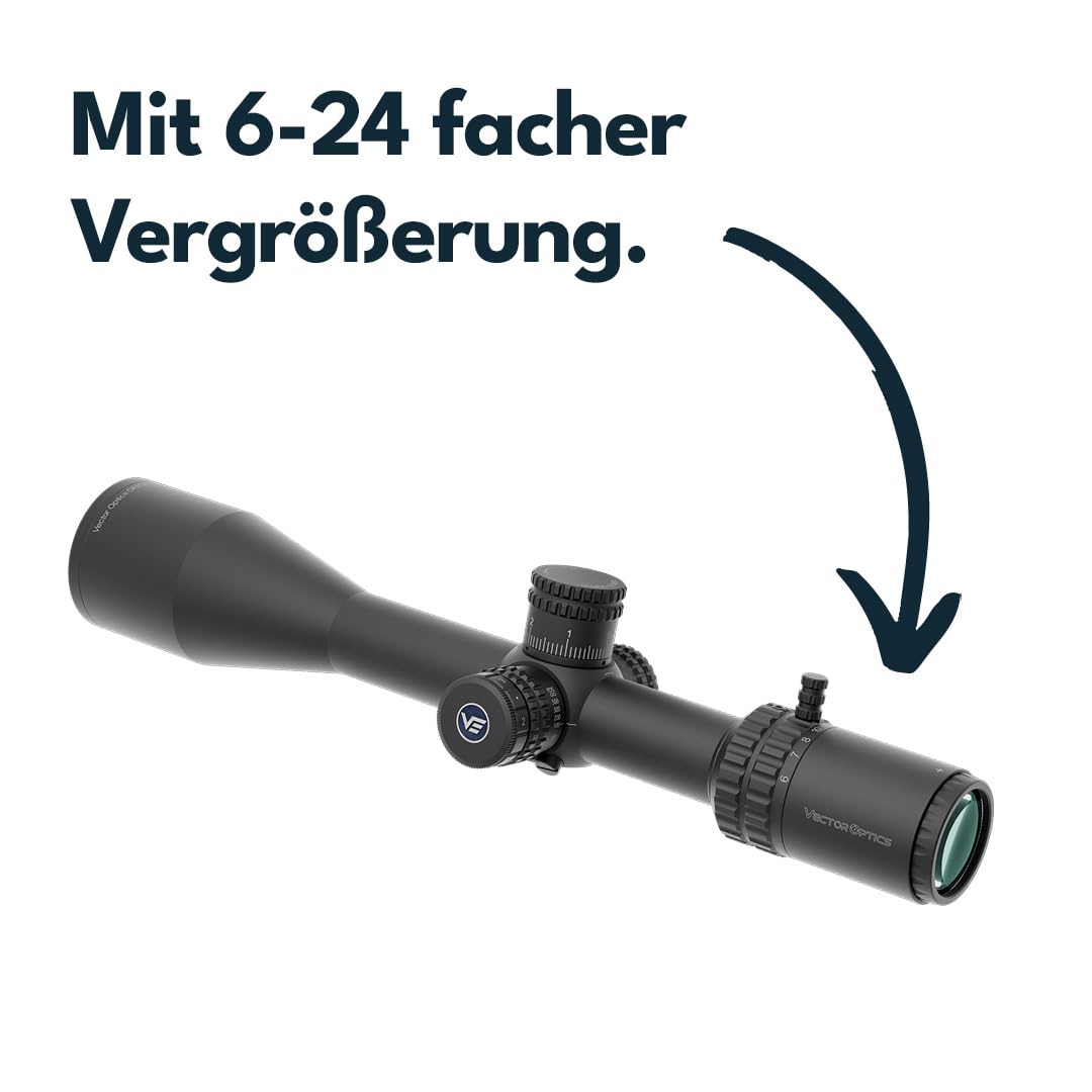 Vector Optics SCFF-61 Orion Pro Max 6-24x50 MIL HD FFP Zielfernrohr für Sport, Airsoft und Jagd, Luftgewehr, Ziel-Visier, Gewehrzielfernrohr, Rifle Scope, umfangreiches Zubehör
