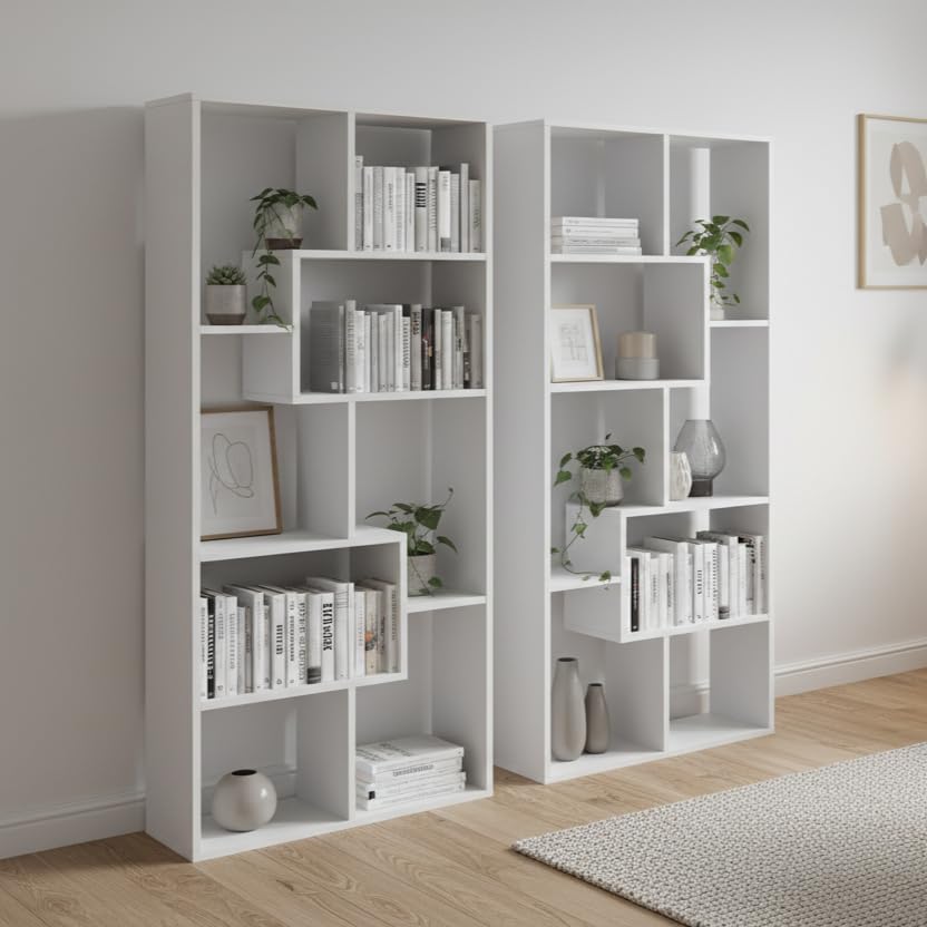 Image of FURNEASER Medina 8 Tier Wooden Bookshelf for Home & Office | Engineered Wood Bookcase Storage Rack & Display Shelf | Modern Multipurpose Open Shelves DIY | 159 cm Tall (Combo Set 2)