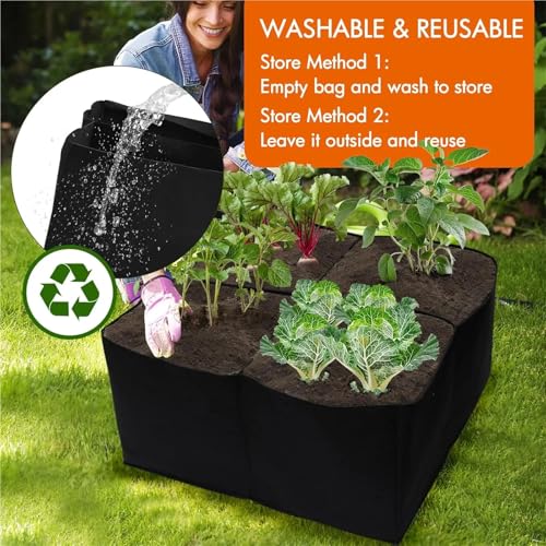 Camas de jardín elevadas tela evitan encharcamiento macetero textil 4 rejillas pack de 3 7