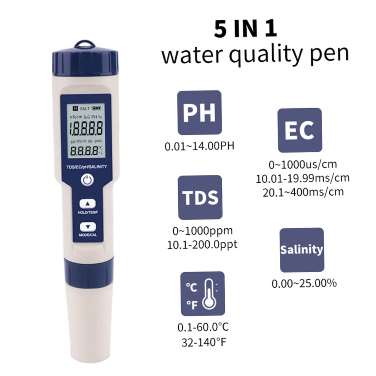 PLAFOPE Misuratore Digitale di Salinità ad Alta Precisione per Piscine e Laboratori Acquatici, Strumento di Monitoraggio in Plastica Batterie Lr44 Incluse