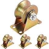 ZOENHOU 4 PCS 2 Inch 660 LB 45# Steel U Groove Wheel Pulley, Sliding Gate Rollers with Bracket, Heavy Duty Rigid Caster for Inverted Track, Rolling Gate, Industrial Machines, Wire Rope Rail