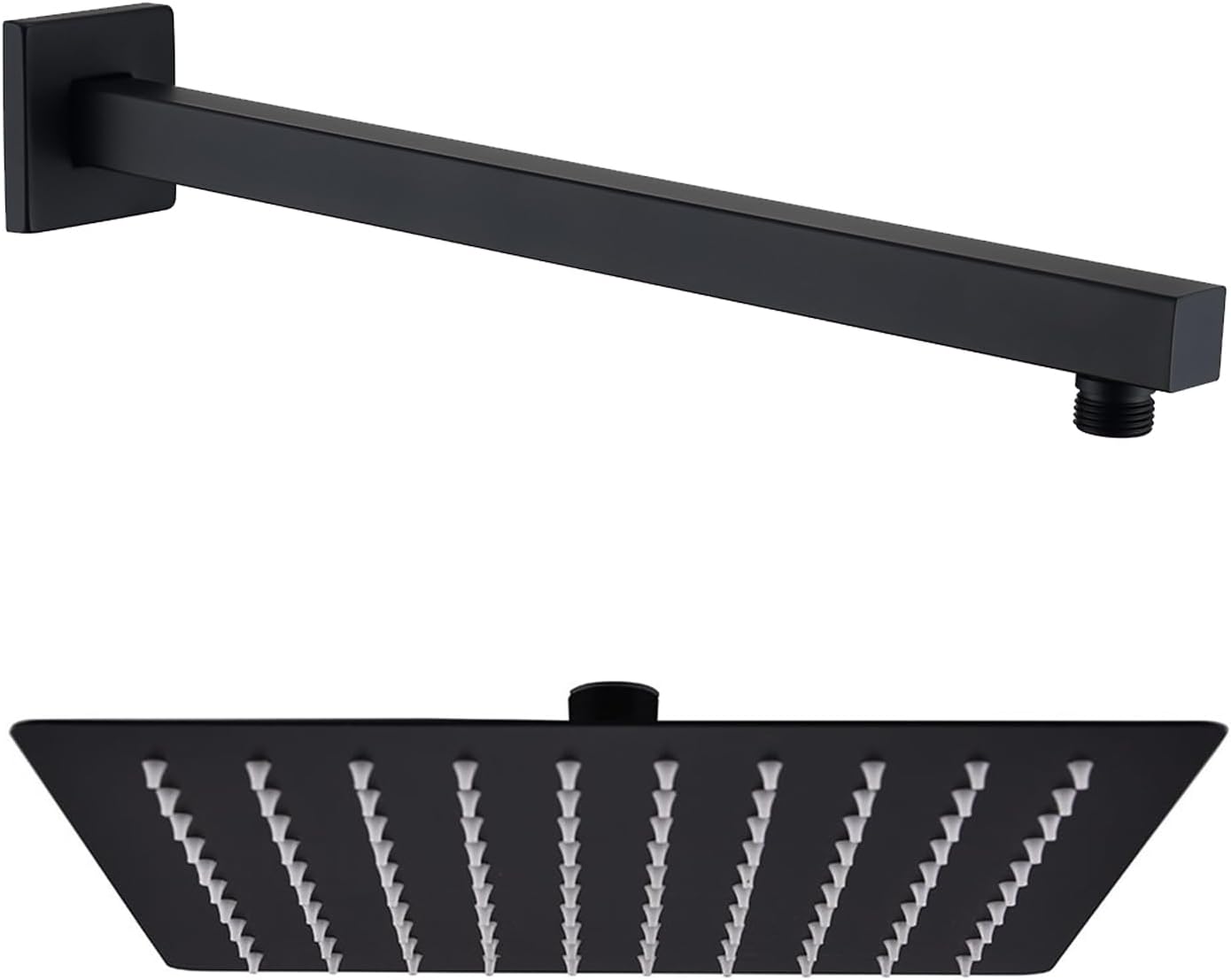 16 Inches Showr Arm and 10 Inch Rain Shower Head Matte Black, SA1+RS1S10-BK