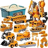 Magnetic Transform Engineering Car Assembled Toys, Construction Vehicles with Storage Box, 7 in 1 Robot Toys Set, Magnetic Blocks for Kids Age 3-8 Year Old Boy Gift, Outdoor Toddler Activities Toys