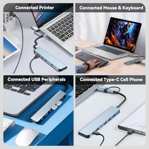 Image of Tobo USB C Hub 7 in 1 Multiport USB Adapter with 1x USB 3.0, 4X USB 2.0 Ports, 1x USB C and 1x 60W PD Charging Port for MacBook Pro /Air, iMac, Surface Pro, More