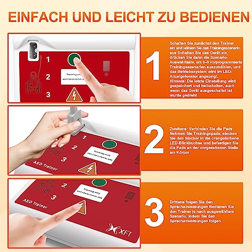 AED Trainer Deutsch, AED Trainingsgerät 10 Verschiedene Szenarien Deutsch&Englisch Sprachansagen mit Fernbedienung AED-Trainer mit CPR Lehrgerät für Erste-Hilfe-Schulungen XFT-120C