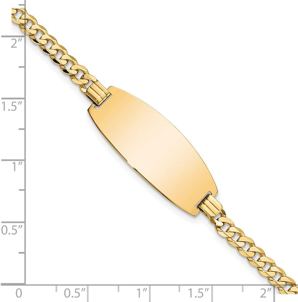 Engravable Personalized Custom 14K Yellow Goldy Oval Curb ID Bracelet For Men or Women Length 8 inches Width 11.5 mm
