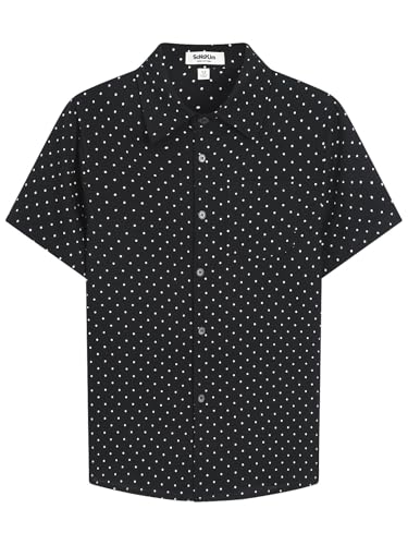 ScHaXjm Boys Polka Dots Dress Shirts Pure Cotton Short Sleeve Button Down Shirt Toddler Pastel Summer Shirt for 4-12 Years Black