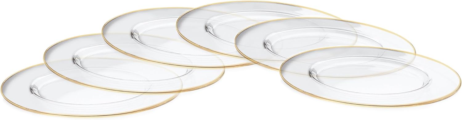 Barski Glass - Plate - Appetizer - Dessert - Saucer - Set of 6 Plates- with Gold Rim - 5.7" Diameter - European Made