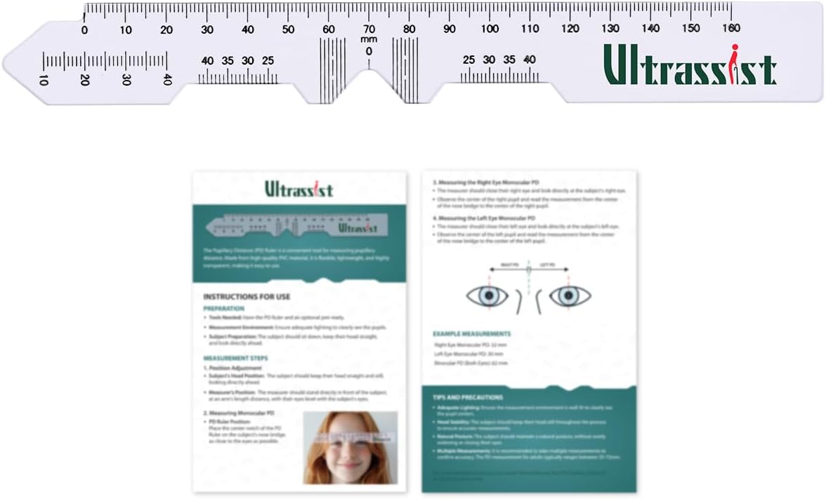 Ultrassist Pupillometers for Measuring Pupillary Distance (PD) with Electronic Instruction Manual, Transparent PD Ruler, Essential Tool for Single PD or Dual PD Measurement