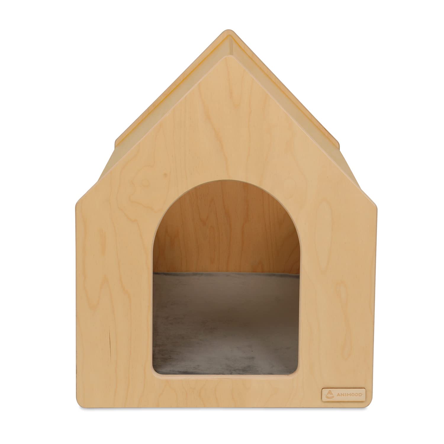 Ricco - Hundehütte aus Holz mit Matratze - Hundehaus Indoor - für kleine und mittelgroße Hunde - Rustikale Hundehütte aus Holz - Naturholz