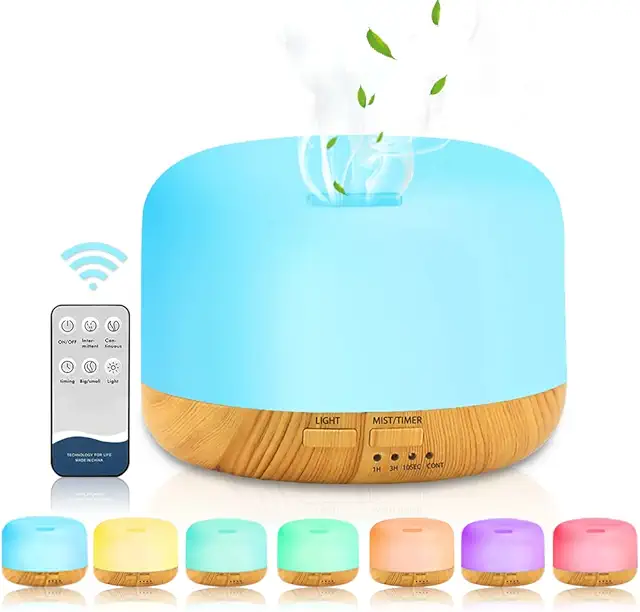 Diffuseur d'Huiles Essentielles 450ML - Brumisateur Ultrasonique avec 7 LED et Télécommande