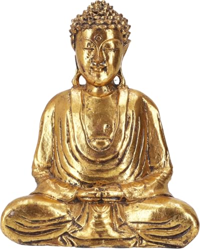 Guru Shop Buda de Madera, Estatua de Buda, Hecha a Mano con Pintura de oro (27 cm)   Modelo 14, Budas