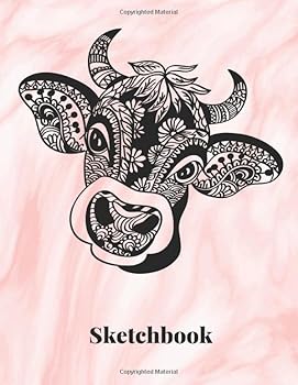 Sketchbook: 100 Pages of 8.5"x11" Blank Paper for Drawing, Doodling, Sketching, Journaling or your Mandalas | Sketch book for Women, Adults, Men and ... Cow Face Mandala Rose Marble Background