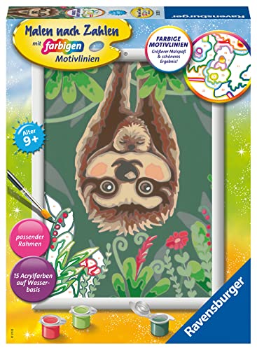 Ravensburger Painting by Numbers 20295 - Sloth Love Children from 9 Years, Multicoloured, Medium