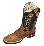 Men Cowboy Genuine Cowhide Leather Square Toe Rodeo Western Boots_Tan_10