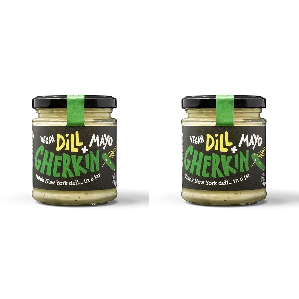 BeSaucy - Dill & Gherkin Mayonnaise, Works Great as a Spread, Dip and Stirred Through Mash or Partnered with Pasta and Pizza Crusts, Produced in the UK & Vegan Friendly, 180g Glass Jar (Pack of 2)
