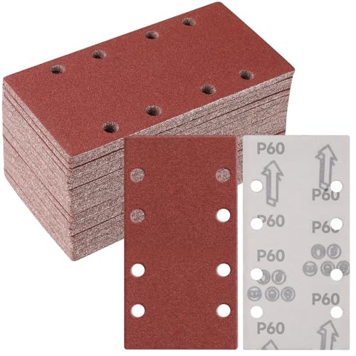 Sruhrak Papier szlifierski, 50 sztuk, 93 x 185 mm, arkusze ścierne, 60 papieru do szlifierek wibracyjnych, polerowanie i usuwanie rdzy