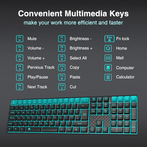 2.4G Wireless Keyboard Backlit, UK QWERTY Layout Quiet Keys - Computer Rechargeable Ergonomic Low profile Keyboard, Silent Keys Full Size Compatible for Windows, Laptop, PC, Gaming, PS5 - Black - Image 7