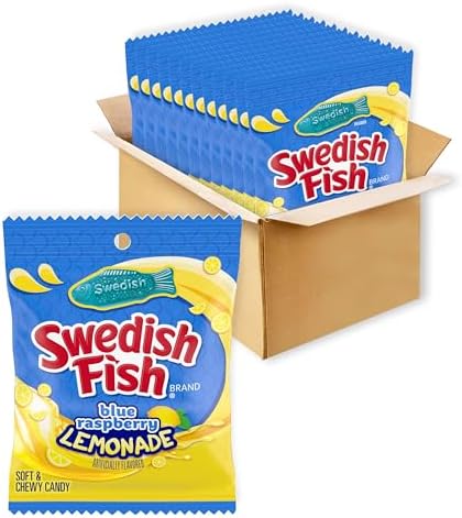 SWEDISH FISH Blue Raspberry Lemonade Soft & Chewy Gummy Candy, 12 Bags