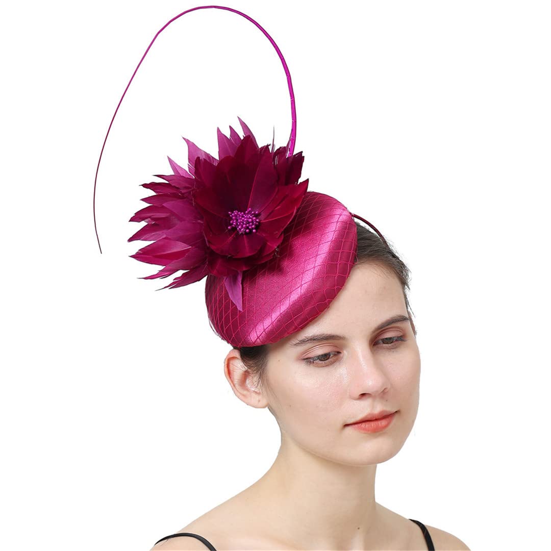 Lmtossey Satén Boda Fascinatos Sombrero Mujer Tocado Quill Accesorios para El Cabello Novia Malla Tocado Diadema