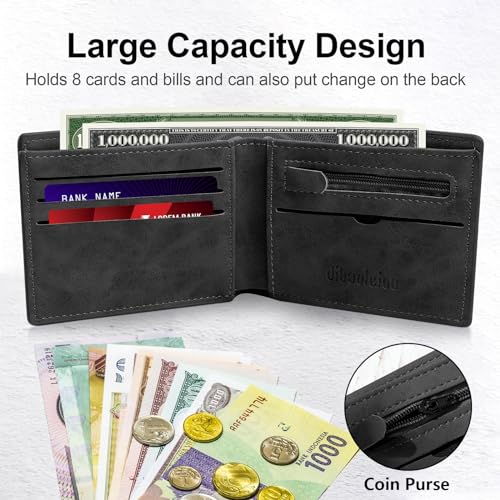 Personalized Wallet for Men PU Leather Custom Wallet Engraved Name & Initial Gifts for Dad Husband Wallet Valentines Day Gifts for Him（Black,Middle-2）3