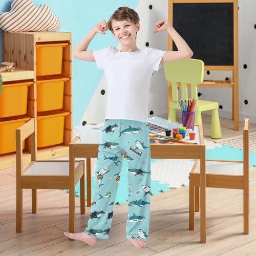 visesunny Boy's Pants Shark Rock N'roll Soft Long Bottoms Elastic Waist Trousers Sweatpants with Pockets L2