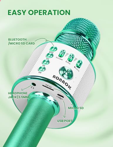 BONAOK Wireless Bluetooth Karaoke Microphone, 3-in-1 Portable Handheld Mic Speaker for All Smartphones, Gifts for Boys Kids Adults All Age Q37(Green) - Thumbnail 5