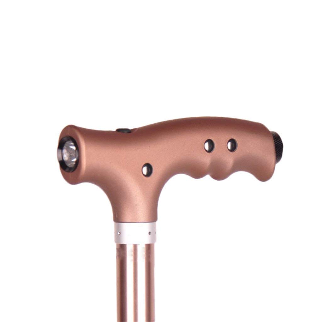 Soporte para bastón para Caminar Muleta para bastón para Anciano Anciano Telescópico Estable Antideslizante Ligero Altura Ajustable con 3 pies y Bastones LED marrón Claro para Hombres o Mujeres