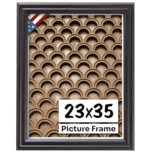 Coffee Brown 23x35 Picture Frame .75" Inch Wide - Dark Brown Wall Decor Handmade Solid Wood Frames with Preinstalled Hangers and UV Blocking Plexiglass 35x23 Frame