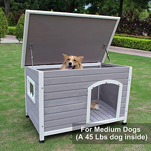40" Wood Dog Houses Outdoor, Weatherproof Dog Houses Outside with Door Cute Wooden