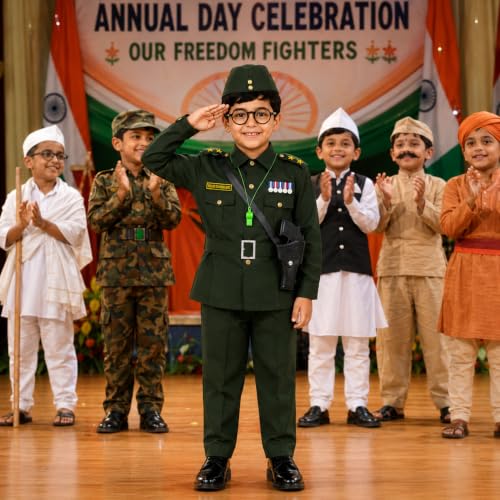 Image of Raj Costume Freedom Fighter Costume for Kids | Independence Day Fancy Dress | Patriotic School Function Dress | Boys & Girls