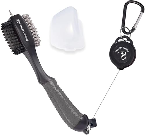 Cepillo retráctil para palos de golf  Cepillo doble de gran tamaño, agarre ergonómico, limpiador de ranuras retráctil y cordón