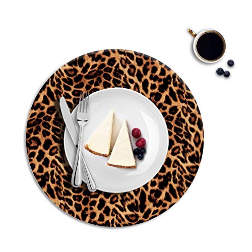 Round Leather Placemats Set Of 4 Pu Waterproof Non-Slip Washable Heat Resistant Place Mat For Kitchen Dining Table - Leopard #TOP1