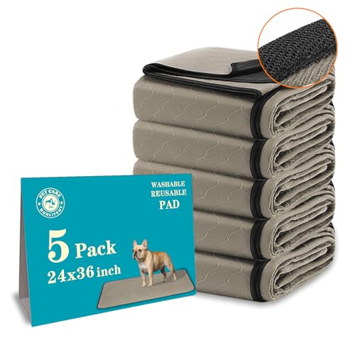 Washable Pee Pads for Dogs 24" x 36", 5 Pack, Reusable Puppy Pee Pads Washable, Dog Training Pads with Quick Dry, Large Anti-Slip Whelping Pad for Pet, Playpen, Incontinence, Housebreaking.