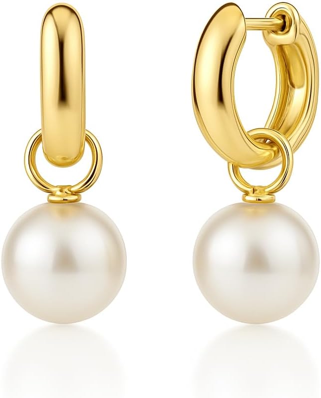 Amazon Essentials 14K Gold-Plated Pearl Drop, Hoop, Dangle Earrings