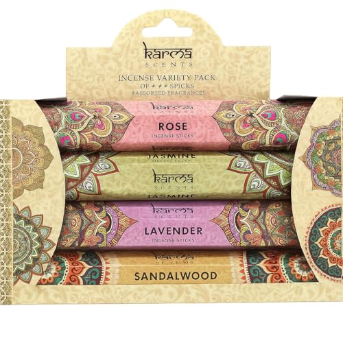 UBOON | Karma Scents Incienso Pack Variado 4×14 Varillas – Aromas Rosa, Jazmín, Lavanda y Sándalo