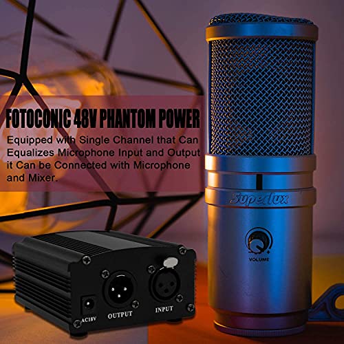 Fotoconic 1-Channel 48V Phantom Power Supply With Adapter, Bonus+Xlr 3 Pin Microphone Cable For Any Condenser Microphone Music Recording Equipment #TOP5
