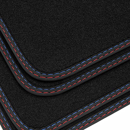 tuning-art BDN259 Doppelziernaht Fußmatten passend für BMW 3er E46 Touring Limo Coupe 1998-2006, Naht:Rot/Blau